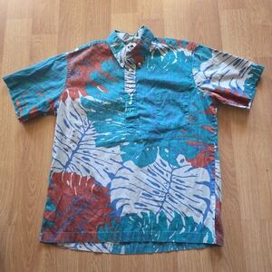 Hilo Hattie Hawaiian Print Men's Shirt Large Button Up Short Sleeve Blue White